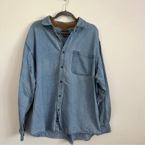 Faded Glory Denim Button Up Shirt Blue Long Sleeve Casual-Men’s Size 2XL